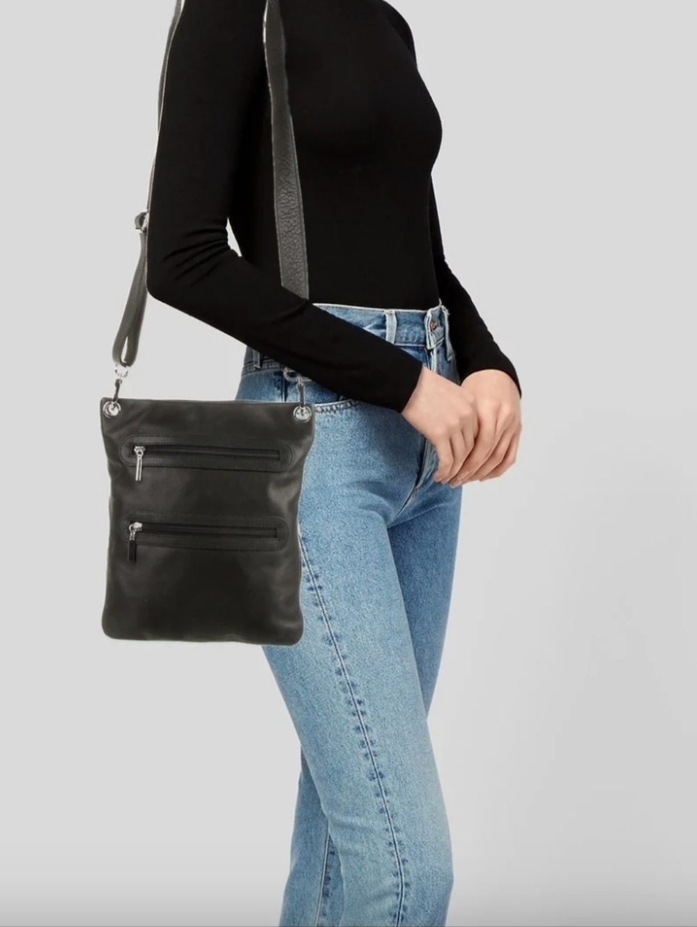Margot McKinney Leather Medium Crossbody Bag Black